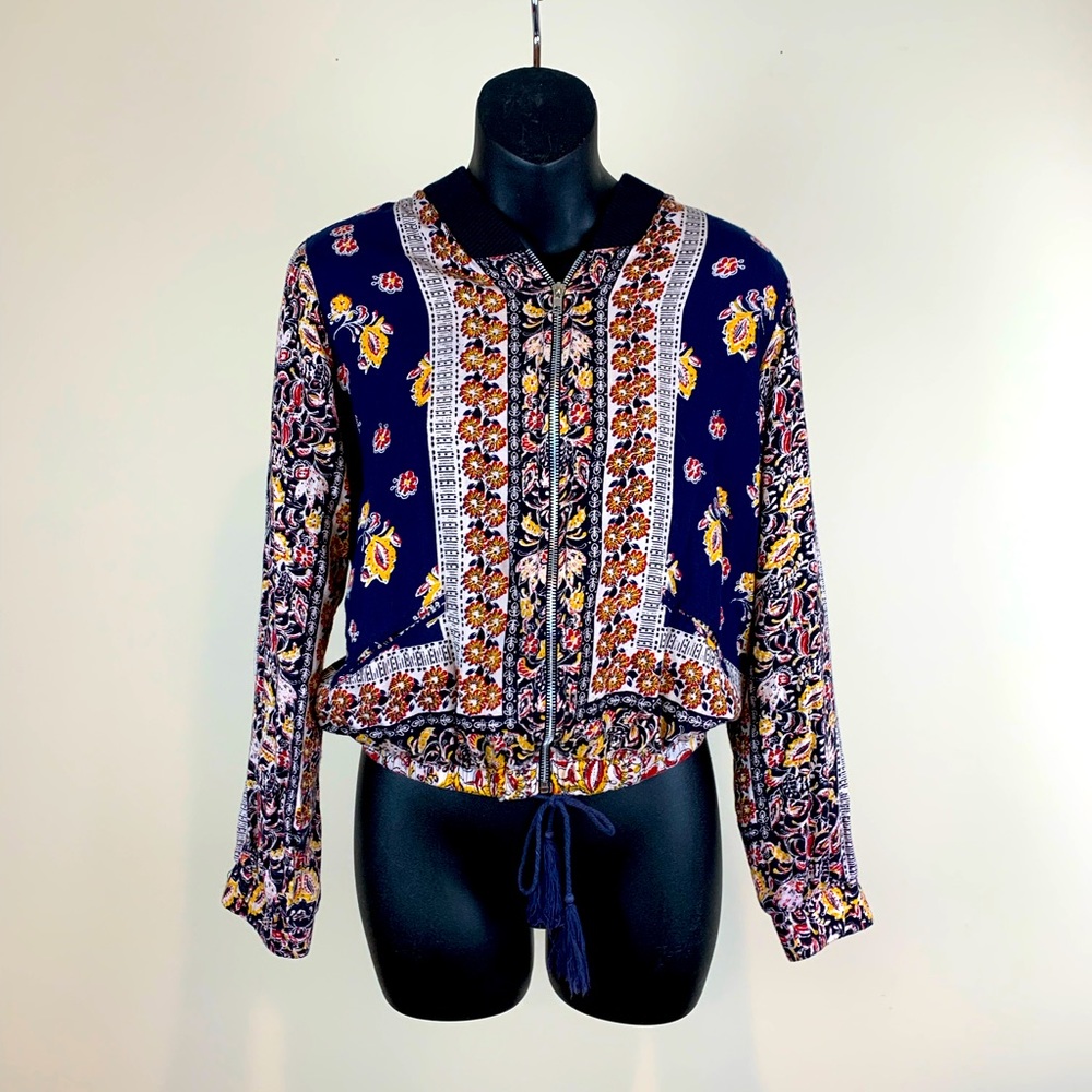 Vintage Angie’s Floral bomber style jacket with tassels, size M